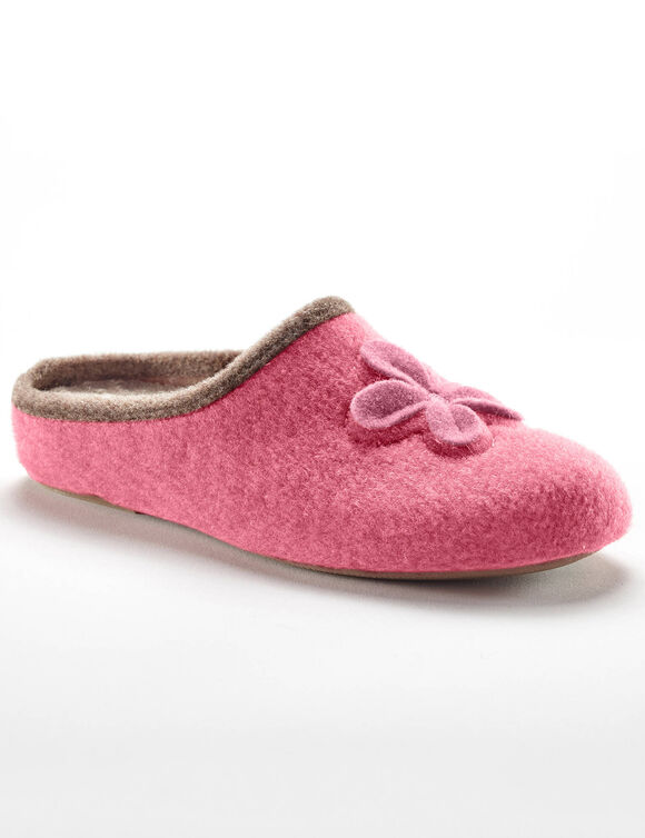 Chaussons mules fleur appliquée - largeur confort (framboise) Chaussons mules fleur appliquée - largeur confort (framboise)